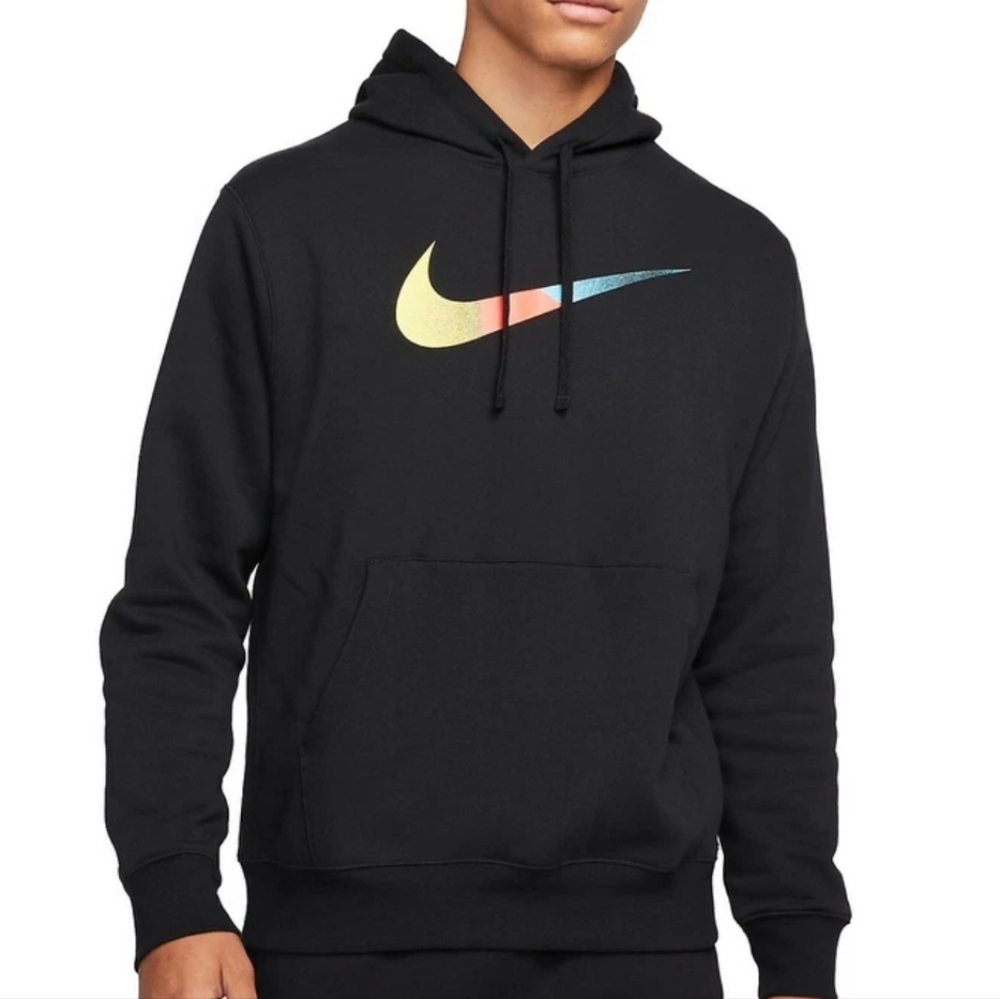 Nike Swoosh Hoodie Black Multicolor Logo Pullover Sweatshirt Streetwear